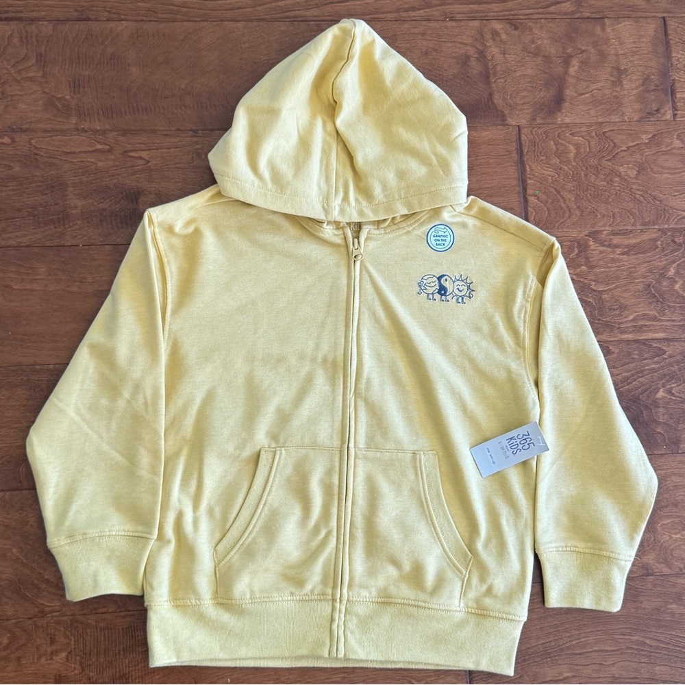 NWT size 8 yellow Zip Up Hoodie with Fun Graphic